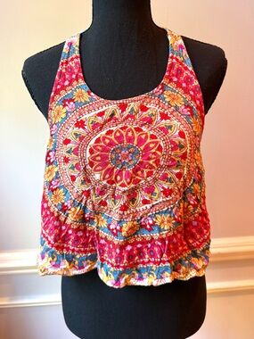 Billabong Boho Mandala Halter Crop Top Open Back Tie Floral Medium